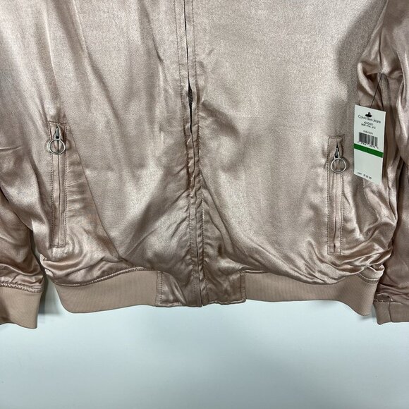 Calvin Klein Jeans Woman Puffy Satin Bomber Jacket Size Large Pink New With Tags - Picture 3 of 13